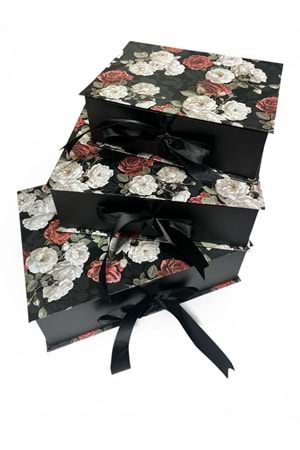 Kutu Sandık Kurdela Bağlamalı 3 lü-ithal - Siyah