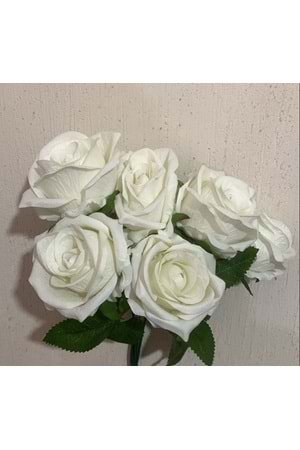 Yapay 7 Dallı Gül - Yapay - Kuru Çiçek - Yapay Çiçek - Beyaz