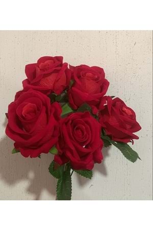 Yapay 7 Dallı Gül - Yapay - Kuru Çiçek - Yapay Çiçek - Kırmızı