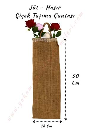 Jüt - Hasır Çiçek Taşıma Çantası 50*18 Cm