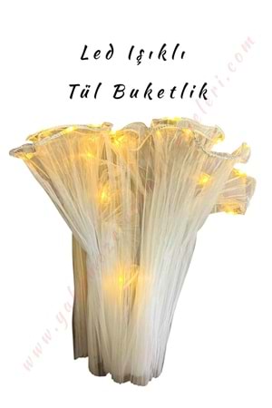 Led Işıklı Tül Buketlik 2 Metre x 25 Cm - Beyaz