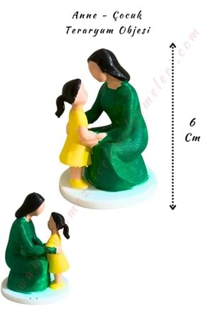 3D Baskı Teraryum Obje - Anne Çocuk - Yeşil - 6 Cm
