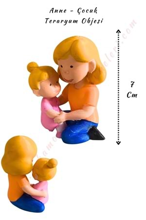 3D Baskı Teraryum Obje - Anne Çocuk - Turuncu - 7 Cm