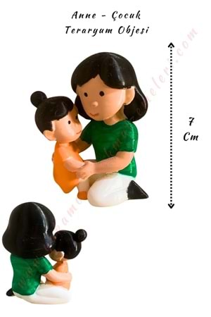 3D Baskı Teraryum Obje - Anne Çocuk - Yeşil - 7 Cm