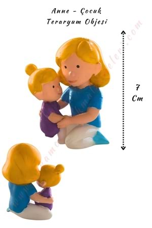 3D Baskı Teraryum Obje - Anne Çocuk - Mavi - 7 Cm