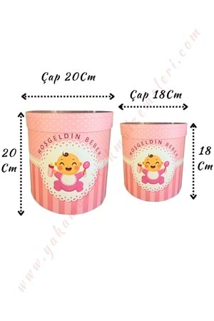 2 li Silindir Kutu Hoşgeldin Bebek Hediye Kutusu - Pembe