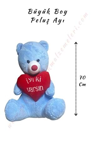 Peluş Ayı Büyük Boy - İyi ki Varsın - Mavi - 70 Cm