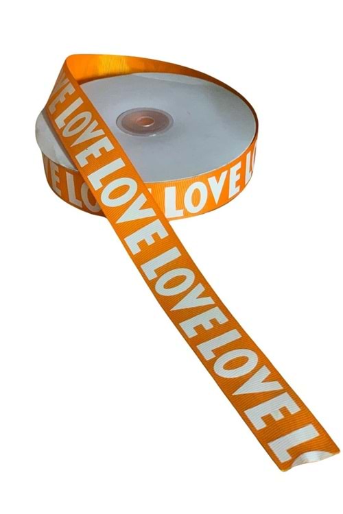 Kurdele Love Yazılı YK-698 - Kurdele Modelleri - Love Yazılı - Turuncu - 2 CM X 50 METRE