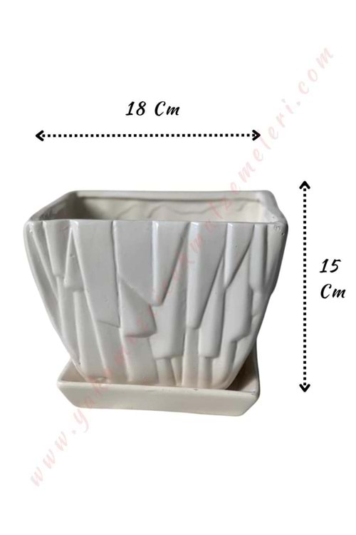 Kare Seramik Saksı 18*18*15 Cm YK-668 - Beyaz