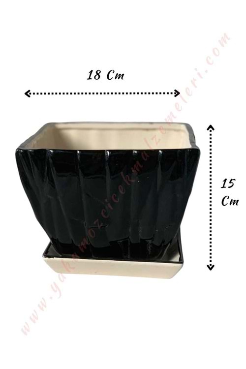 Kare Seramik Saksı 18*18*15 Cm YK-668 - Siyah