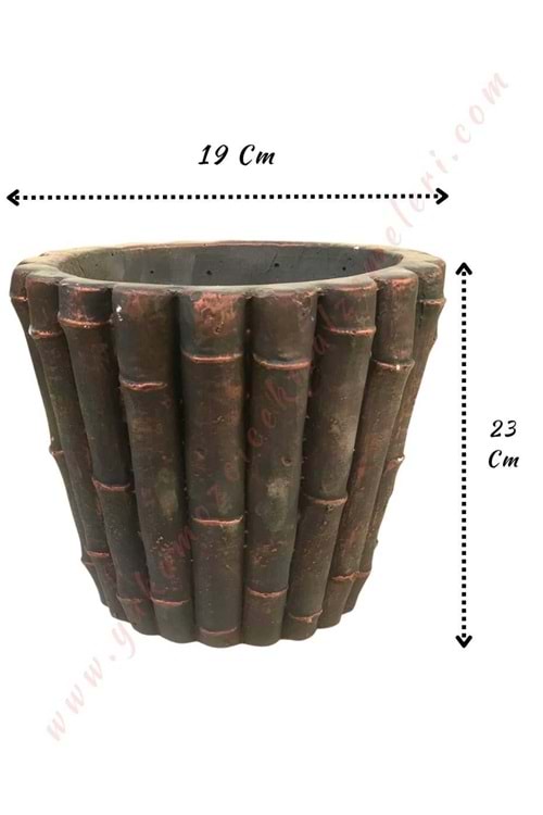 Bambu Görünümlü Beton Saksı Çap 23 Cm Yükseklik 19 Cm - Kahverengi