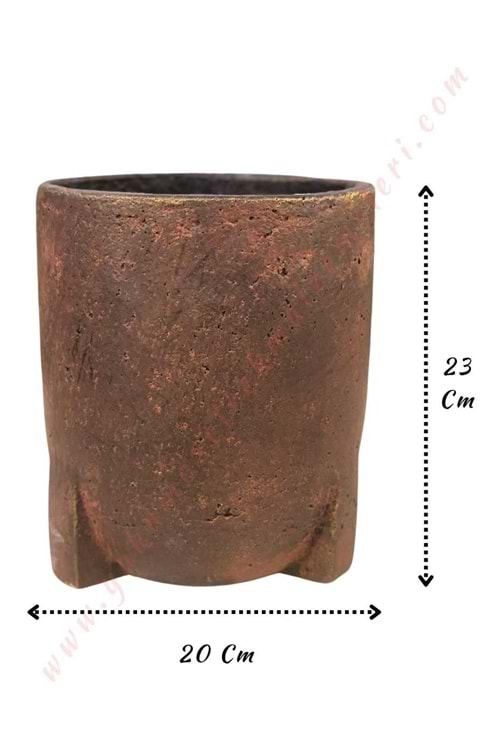 Beton Büyük Boy Saksı Kazan 20 Cm Çap 23 Cm Yükseklik - Kahverengi