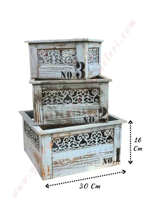 Eskitme Boyalı Sepet Saksı 3 lü Set YK-1513