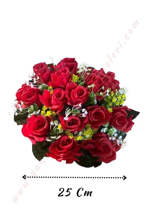 Hazır Yapay Gelin Arabası Çiçeği Çap 25 Cm YK-138 - Araba Süsleme - Hazır Araba Süsleri - Kırmızı - STANDART