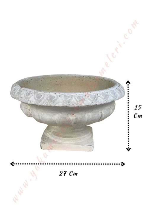 Ayaklı Beton Eskitme Çanak Kupa Çap 27 Cm Yükseklik 15 Cm