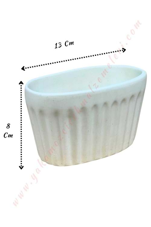 Seramik Skulent Kaktüs Saksısı Küçük Boy 13*8 Cm - Krem