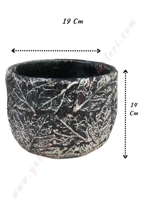 Yaprak Desenli Beton Saksı Marki Çap 19 Cm Yükseklik 14 Cm