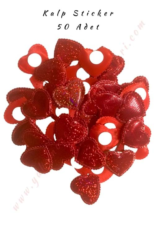 Kalp Stiker 50 Adet - Parlak Kırmızı - 3 Cm
