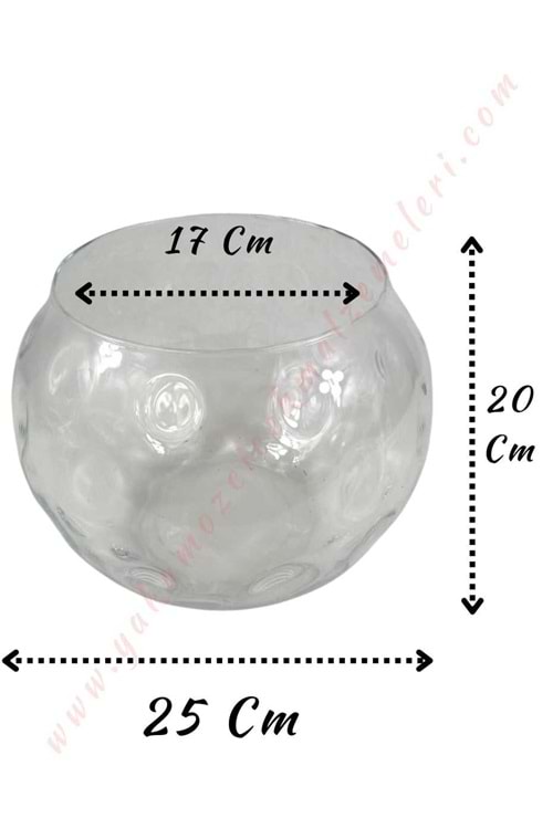 Cam Fanus Puantiyeli Çap 25 Cm Derinlik 20 Cm Ağız Çapı 17 Cm