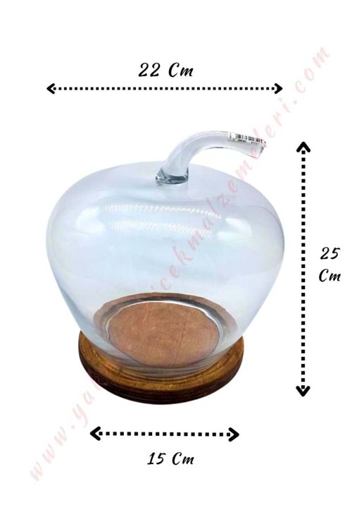 Ters Fanus Cam Elma Cover Büyük Boy Ahşap Altlıklı 22*25 Cm Ağız Çapı 15 Cm
