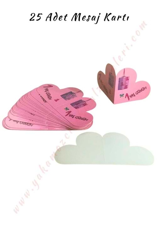 25 Adet Mesaj Kartı - 1. Yaş Günüm Pembe