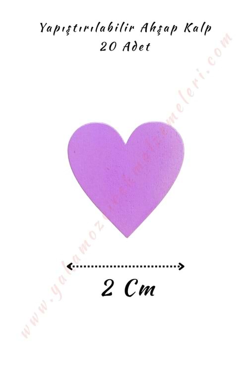 Yapıştırılabilir Ahşap Kalp 2 Cm - Mor