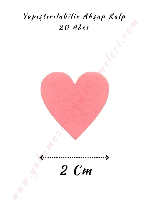 Yapıştırılabilir Ahşap Kalp 2 Cm - Pembe