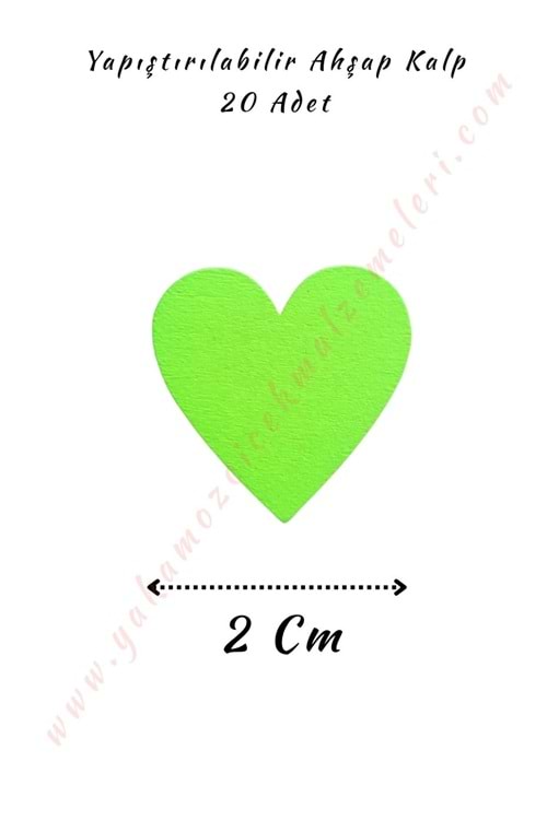 Yapıştırılabilir Ahşap Kalp 2 Cm - Yeşil