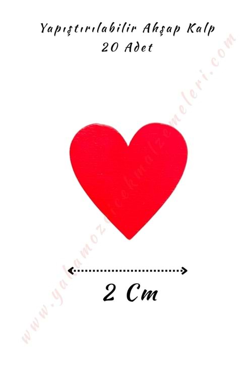 Yapıştırılabilir Ahşap Kalp 2 Cm - Kırmızı