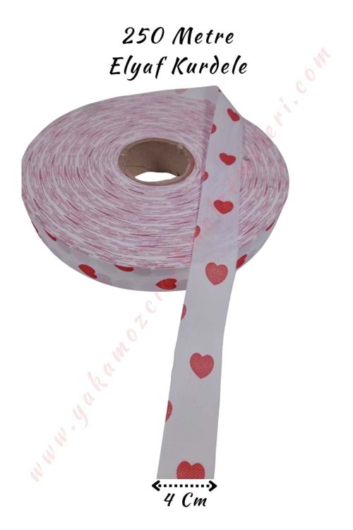 Kalp Baskılı Elyaf Kurdele 250 Metre Boy 4 Cm En Kampanya