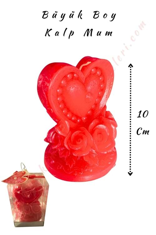 Büyük Boy Kalp Mum - Kutulu - 10 Cm