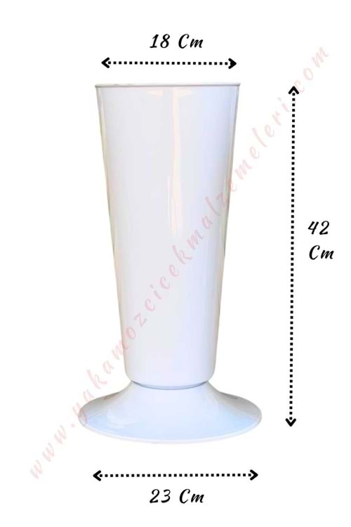 Plastik Çiçek Kovası Düz Büyük Çap 18 Cm Yükseklik 42 Cm V005 - Beyaz