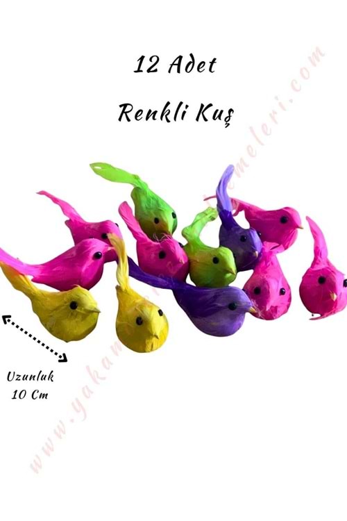 Renkli Strafor Dekor Kuş 12 Adet