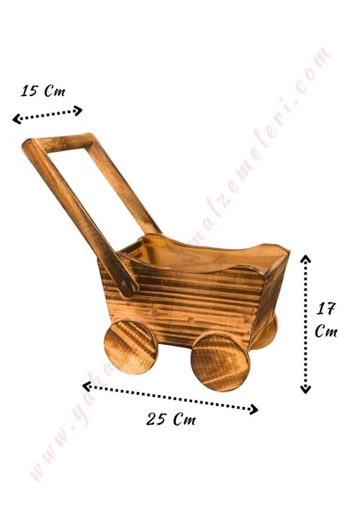 Bebek Arabası Görünümlü Ahşap Saksı