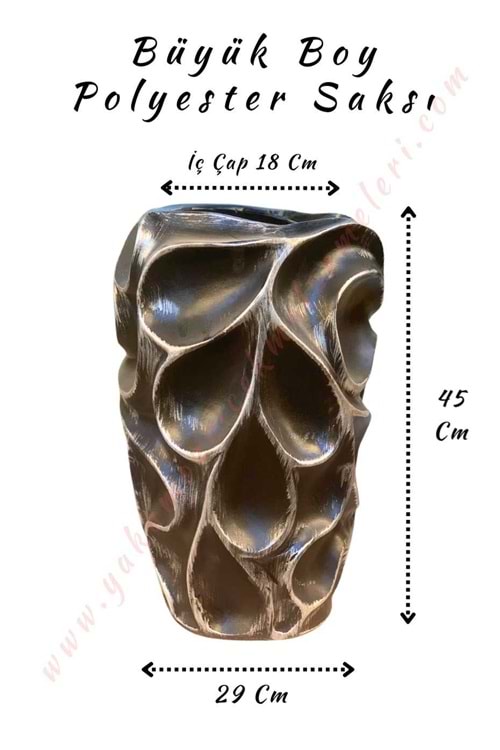 Büyük Boy Polyester Saksı Dalgalı Model Çap 29 Cm Yükseklik 45 Cm - Siyah