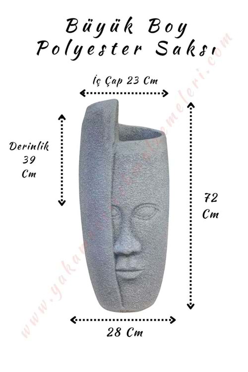 Büyük Boy Polyester Saksı Yüz Kabartmalı Çap 28 Cm Yükseklik 72 Cm