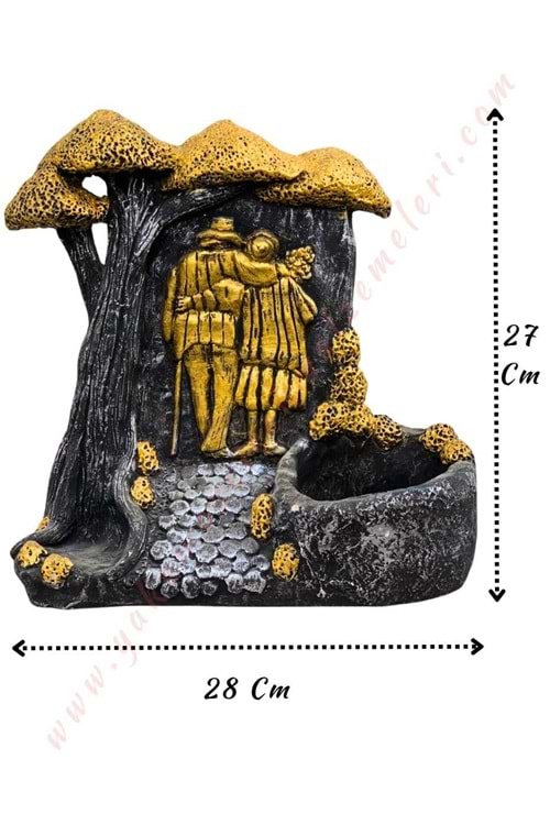 Sonsuz Aşk Skulent Kaktüs Saksısı Yaşlı Çift 28*7*27 Cm - Altın - Gold