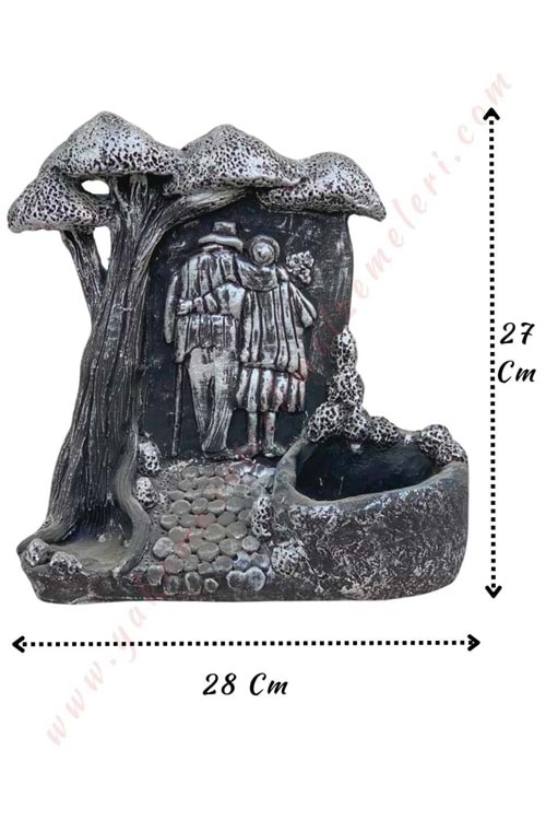 Sonsuz Aşk Skulent Kaktüs Saksısı Yaşlı Çift 28*7*27 Cm - Antrasit