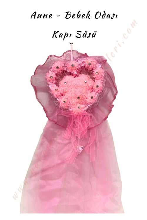 Kalpli Bebek Kapı Süsü Tül - Pembe