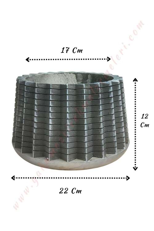 Beton Saksı Kuyu Model Çap 22 Cm Yükseklik 12 Cm - Gri-Siyah