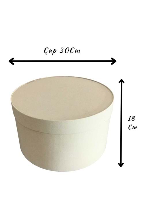 Kadife Silindir Kutu Çiçek Çikolata Hediye Kutusu Çap 30 Cm - Kutu Modelleri - Silindir Kutular - Krem - ÇAP 30 CM