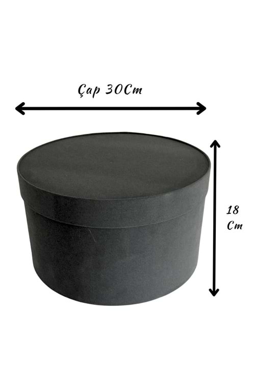 Kadife Silindir Kutu Çiçek Çikolata Hediye Kutusu Çap 30 Cm - Kutu Modelleri - Silindir Kutular - Siyah - ÇAP 30 CM