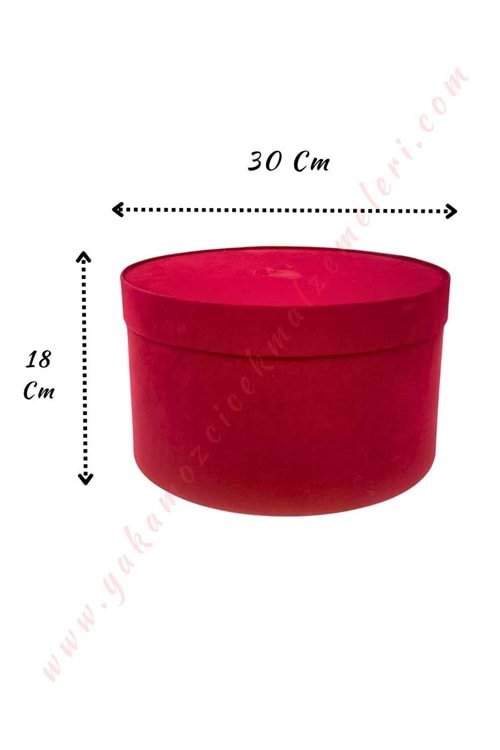 Kadife Silindir Kutu Çiçek Çikolata Hediye Kutusu Çap 30 Cm - Bordo