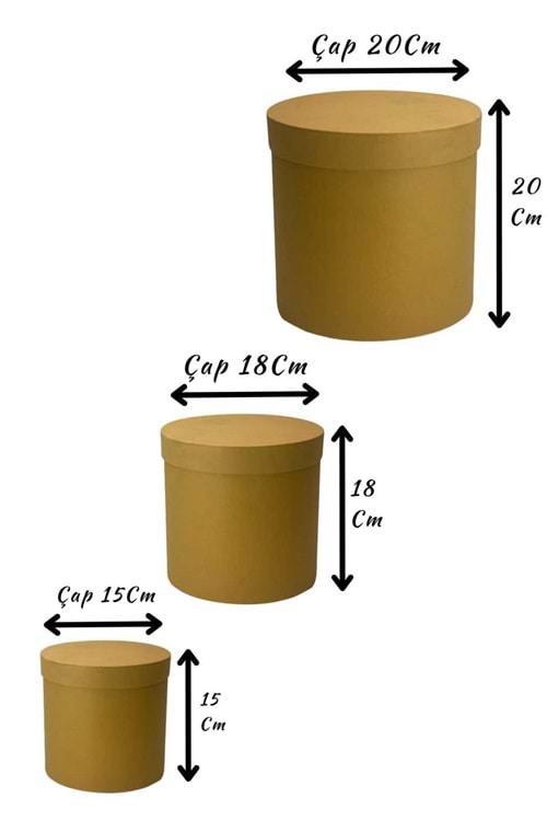 3 lü Silindir Kutu Ciltbezli Çiçek Çikolata Hediye Kutusu ÇAP 20 - Kutu Modelleri - Silindir Kutular - Açık Kahverengi - ÇAP 20 CM