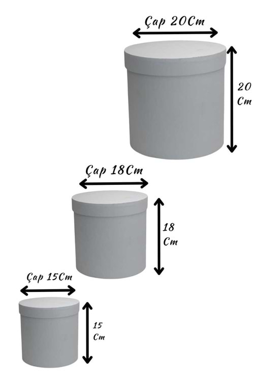 3 lü Silindir Kutu Ciltbezli Çiçek Çikolata Hediye Kutusu ÇAP 20 - Kutu Modelleri - Silindir Kutular - Beyaz - ÇAP 20 CM