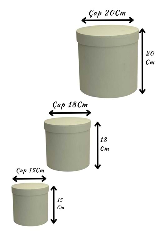 3 lü Silindir Kutu Ciltbezli Çiçek Çikolata Hediye Kutusu ÇAP 20 - Kutu Modelleri - Silindir Kutular - Krem - ÇAP 20 CM