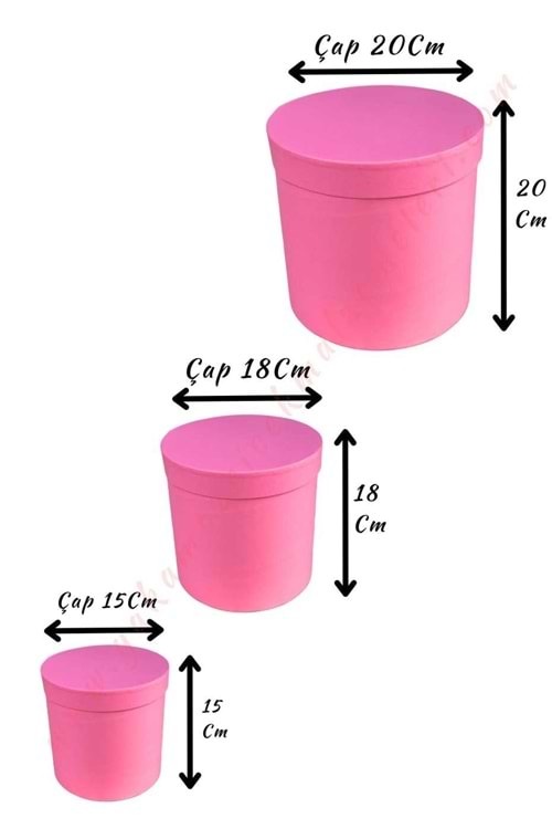 3 lü Silindir Kutu Çiçek Çikolata Hediye Kutusu ÇAP 20 - Açık Pembe