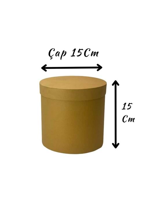 Tekli Silindir Kutu ciltbezli Çiçek Çikolata Hediye Kutusu ÇAP 15 - Kutu Modelleri - Silindir Kutular - Açık Kahverengi - ÇAP 15 CM