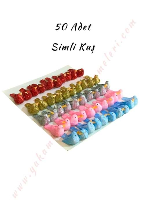 Renkli Strafor Dekor Kuş Simli 50 Adet 2 Cm
