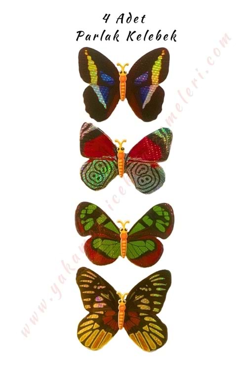 Çift Kanatlı Parlak Kelebek 4 lü 10*8 Cm